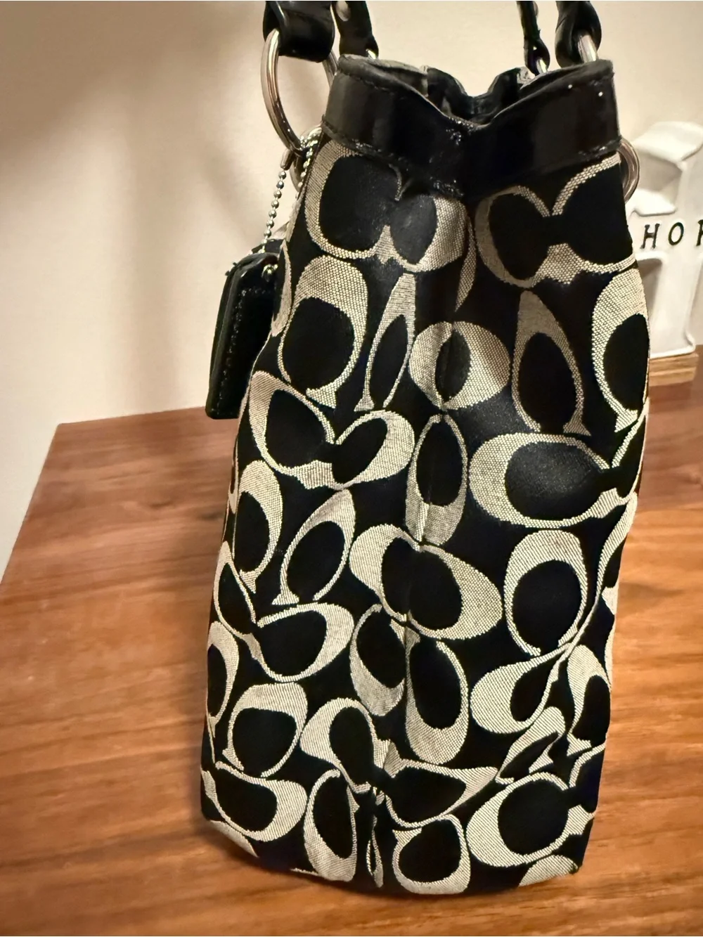 Coach Penelope Black grey Logo Shoulder Bag with Turn-Lock Front Pocket